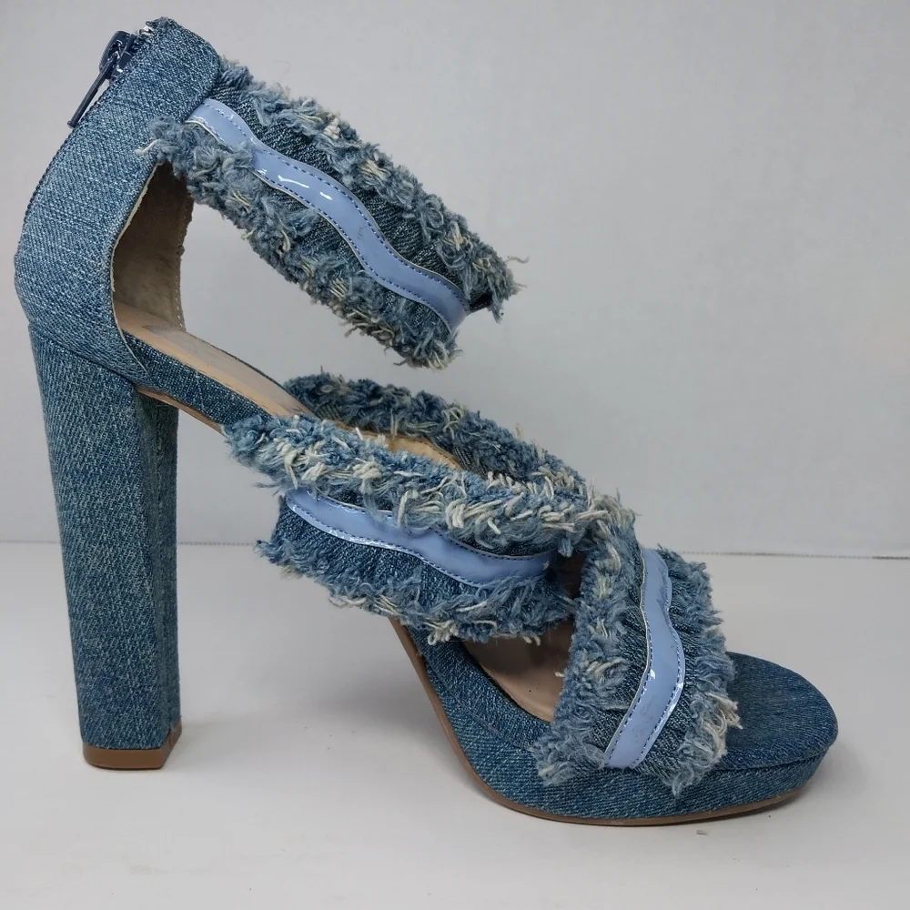 Laura Marano Not Rated Womens size 7.5 Blue Jean Fringe 5 inch Heels shoes - Picture 10 of 14